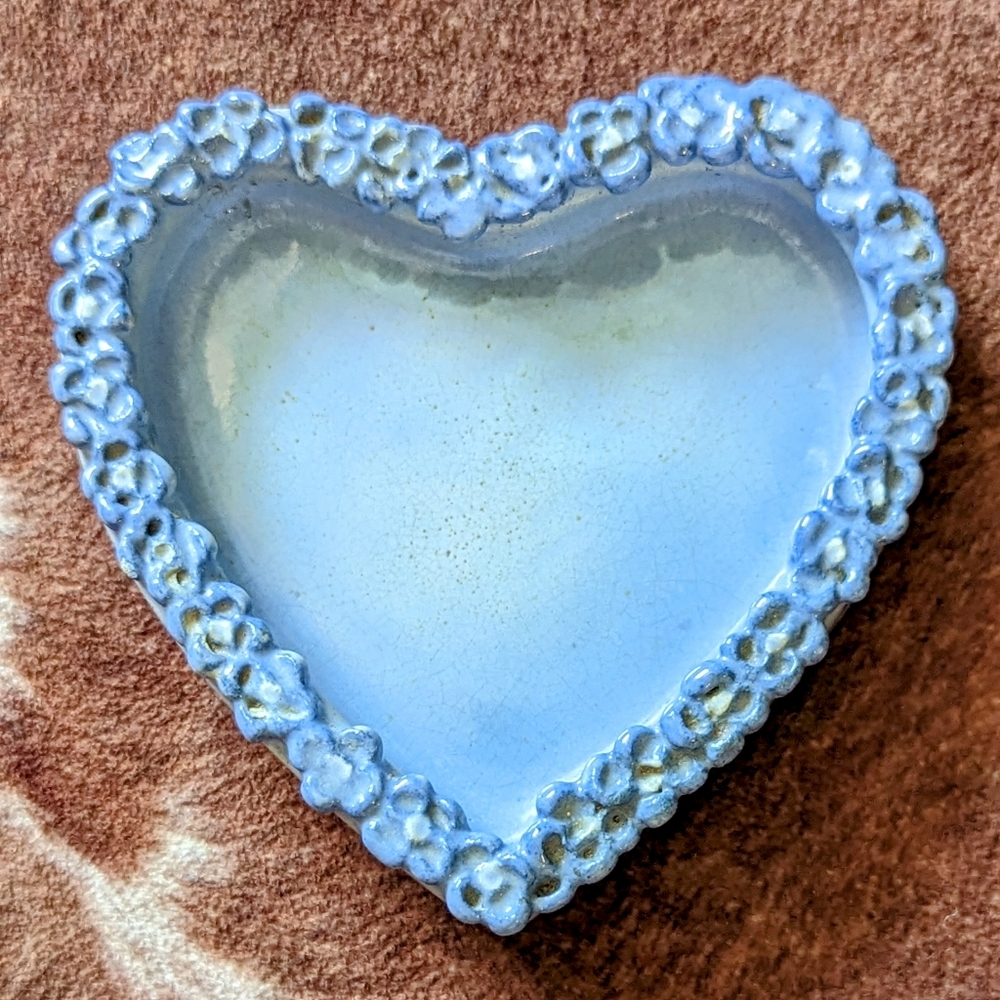 1948 Vintage Blue Stone Ceramic Heart Handcrafted by T Robinson
